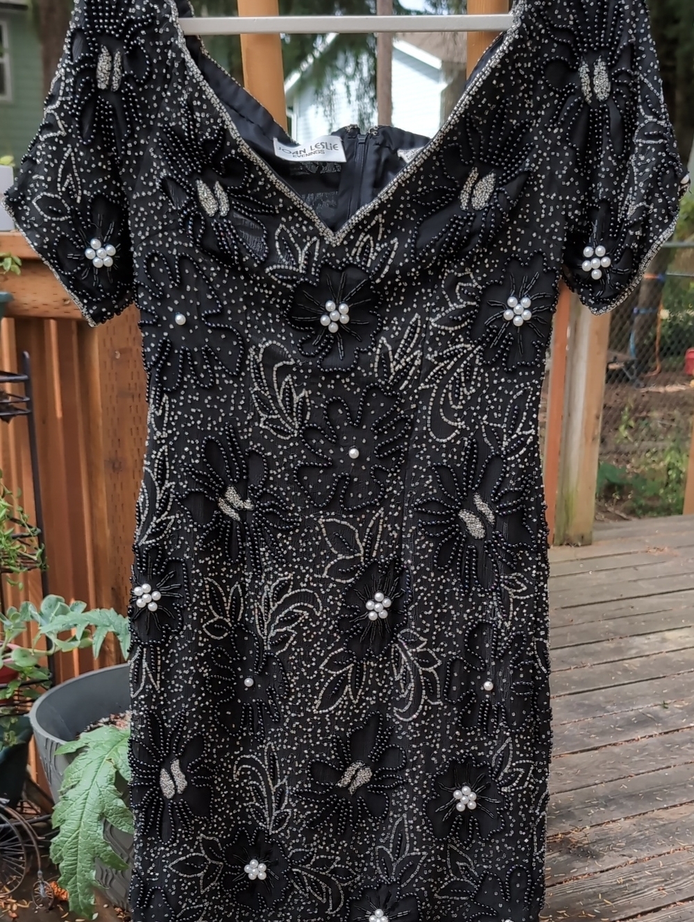 100% Silk Beaded Vtg Embellished Black Beaded Cocktail Dress Joann Leslie Evenin